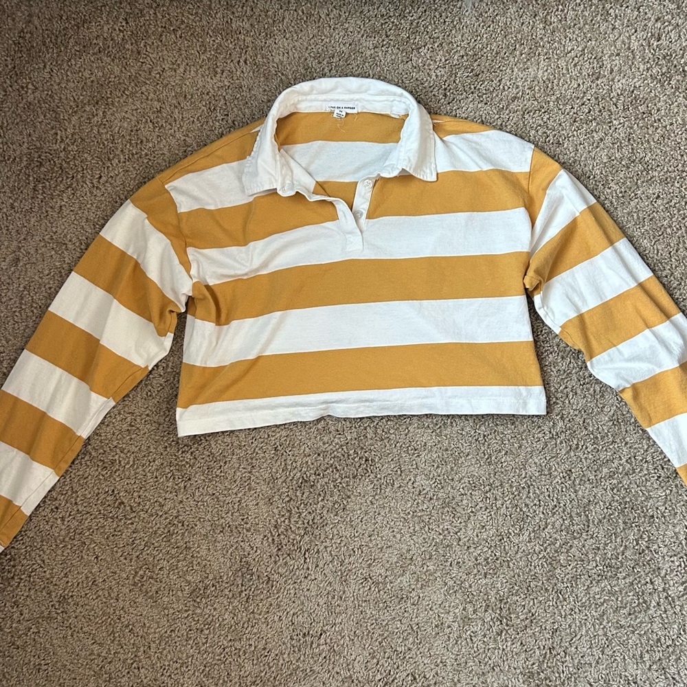 W Yellow & White Love On A Hanger Striped Cropped Long Sleeve Size M |A36 - Picture 6 of 9